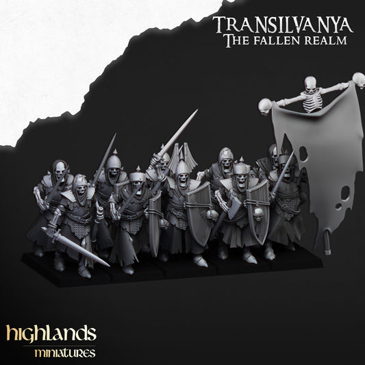 Transilvanya  skeletal Guard with hand weapons and shields - Highlands Miniatures